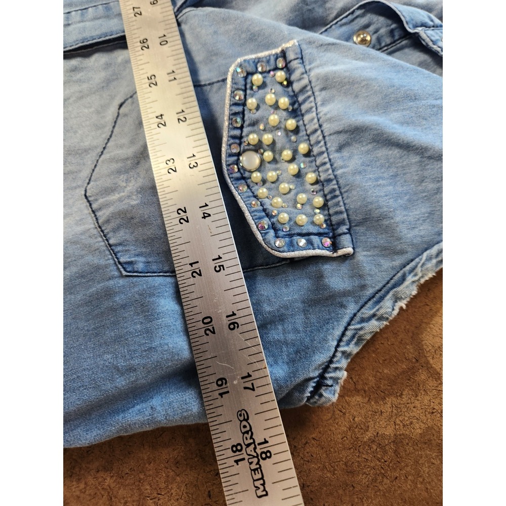 Denim Rhinestone Shirt Size Small Blue‎ Embellished Distressed Country Cowgirl - Picture 14 of 16